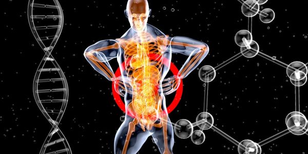 a skeleton with a red and blue body suit and long legs